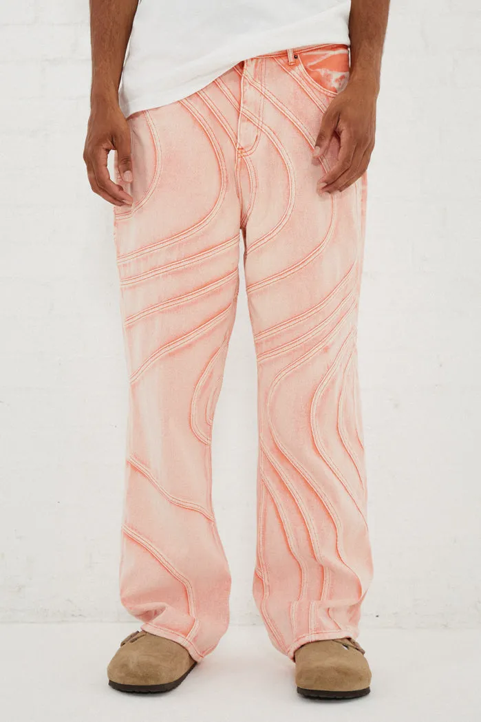 Orange Wash Wave Seam Relaxed Fit Jeans