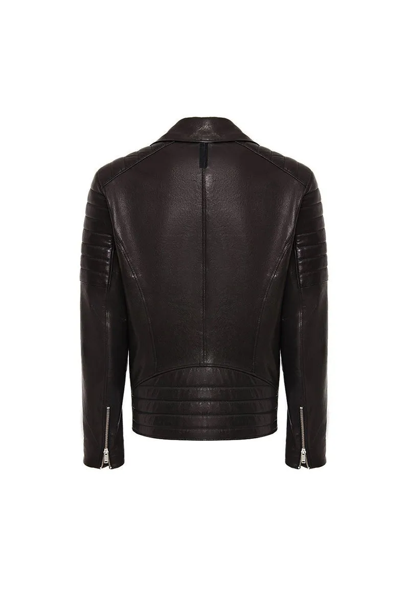 Pierre Men's Leather Biker Jacket - Black