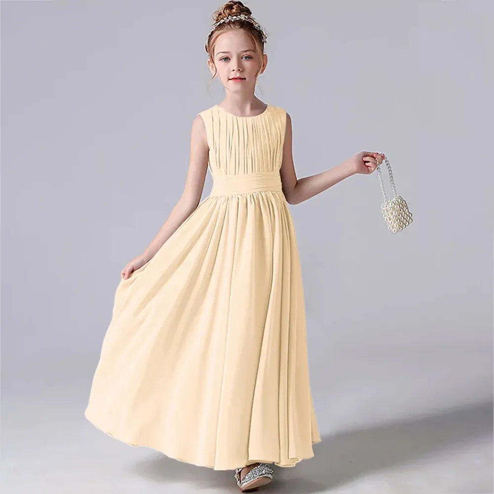 Pleated Flower Girl Dress with Sash - Kids Wedding, Party, Pageant Gown