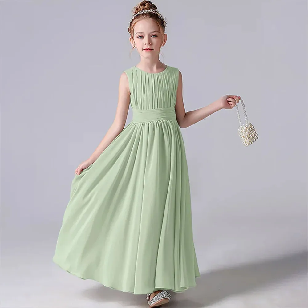 Pleated Flower Girl Dress with Sash - Kids Wedding, Party, Pageant Gown