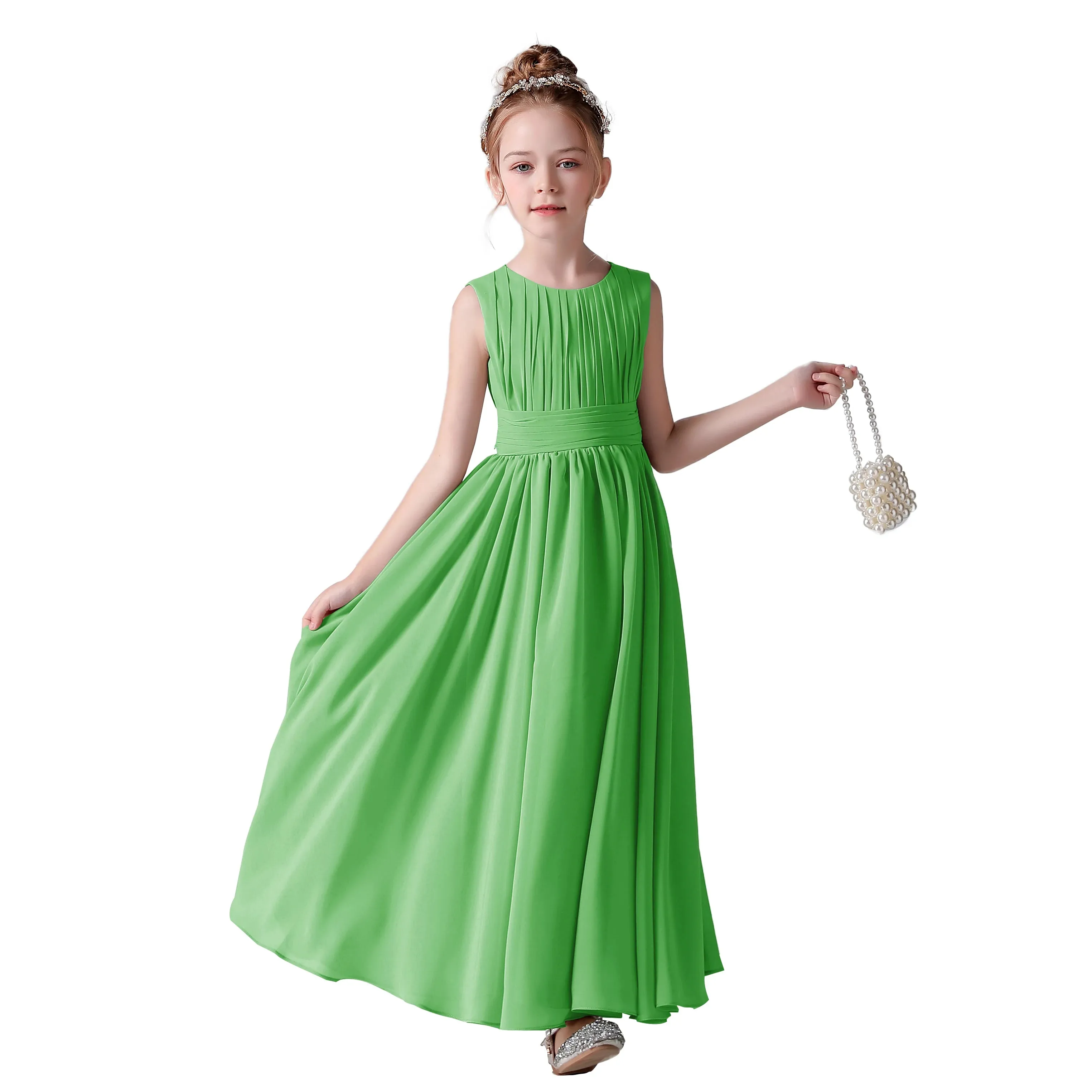 Pleated Flower Girl Dress with Sash - Kids Wedding, Party, Pageant Gown