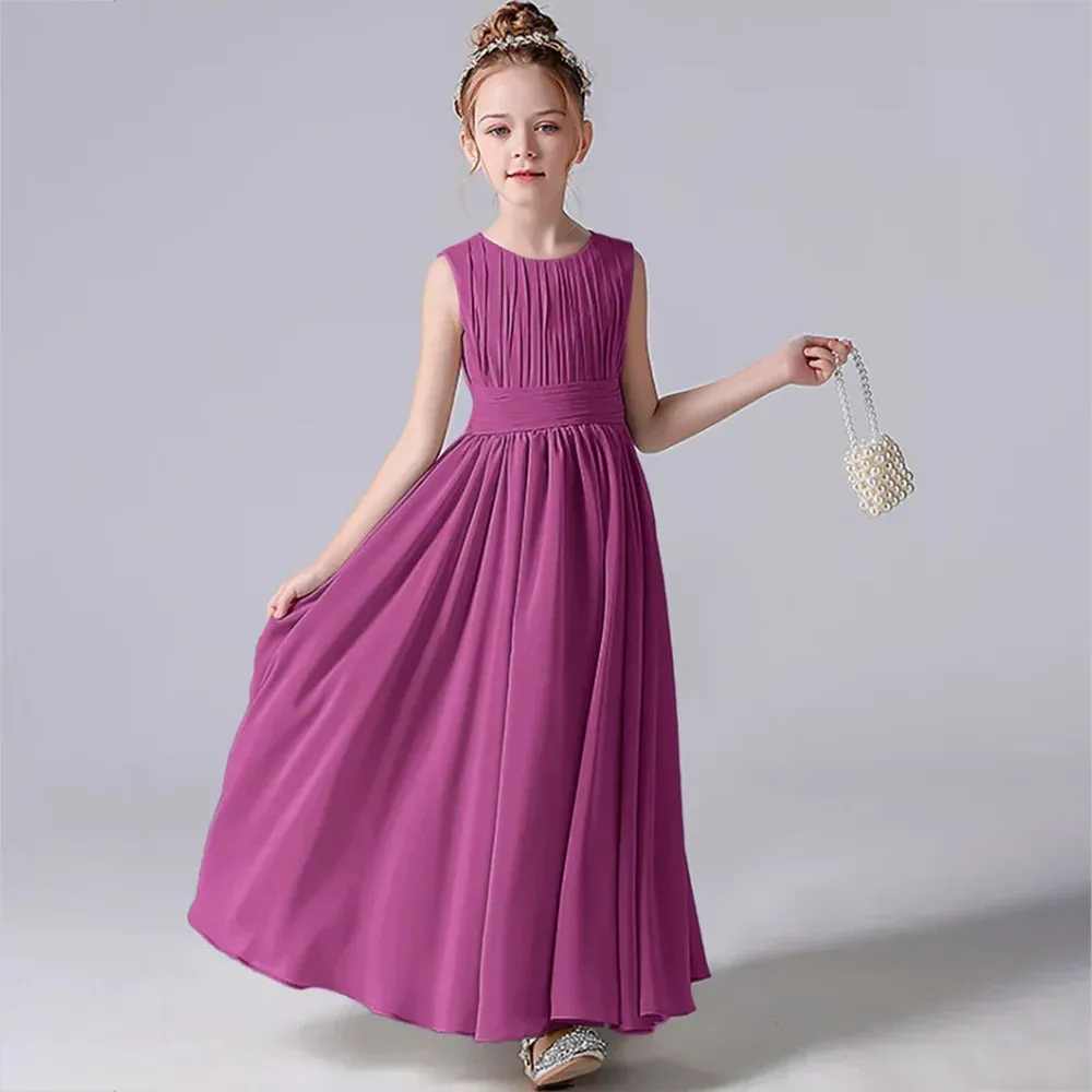 Pleated Flower Girl Dress with Sash - Kids Wedding, Party, Pageant Gown