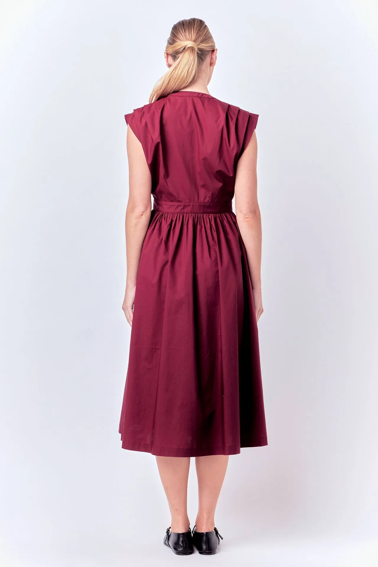 Pleated Shoulder Midi Dress