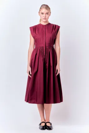 Pleated Shoulder Midi Dress