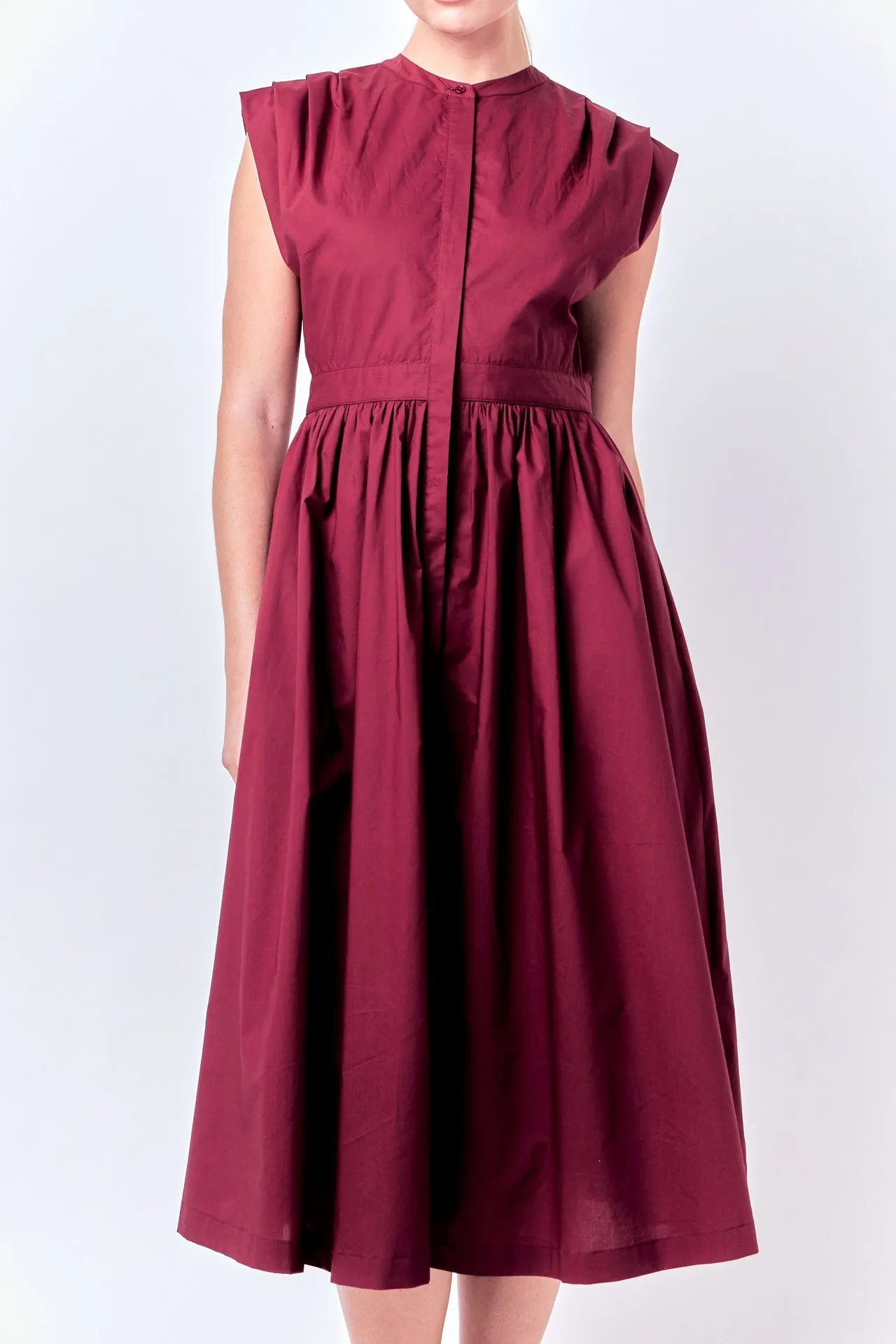 Pleated Shoulder Midi Dress