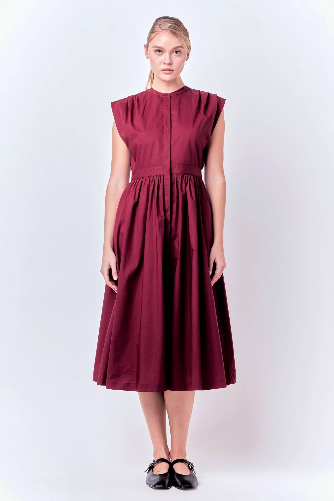 Pleated Shoulder Midi Dress