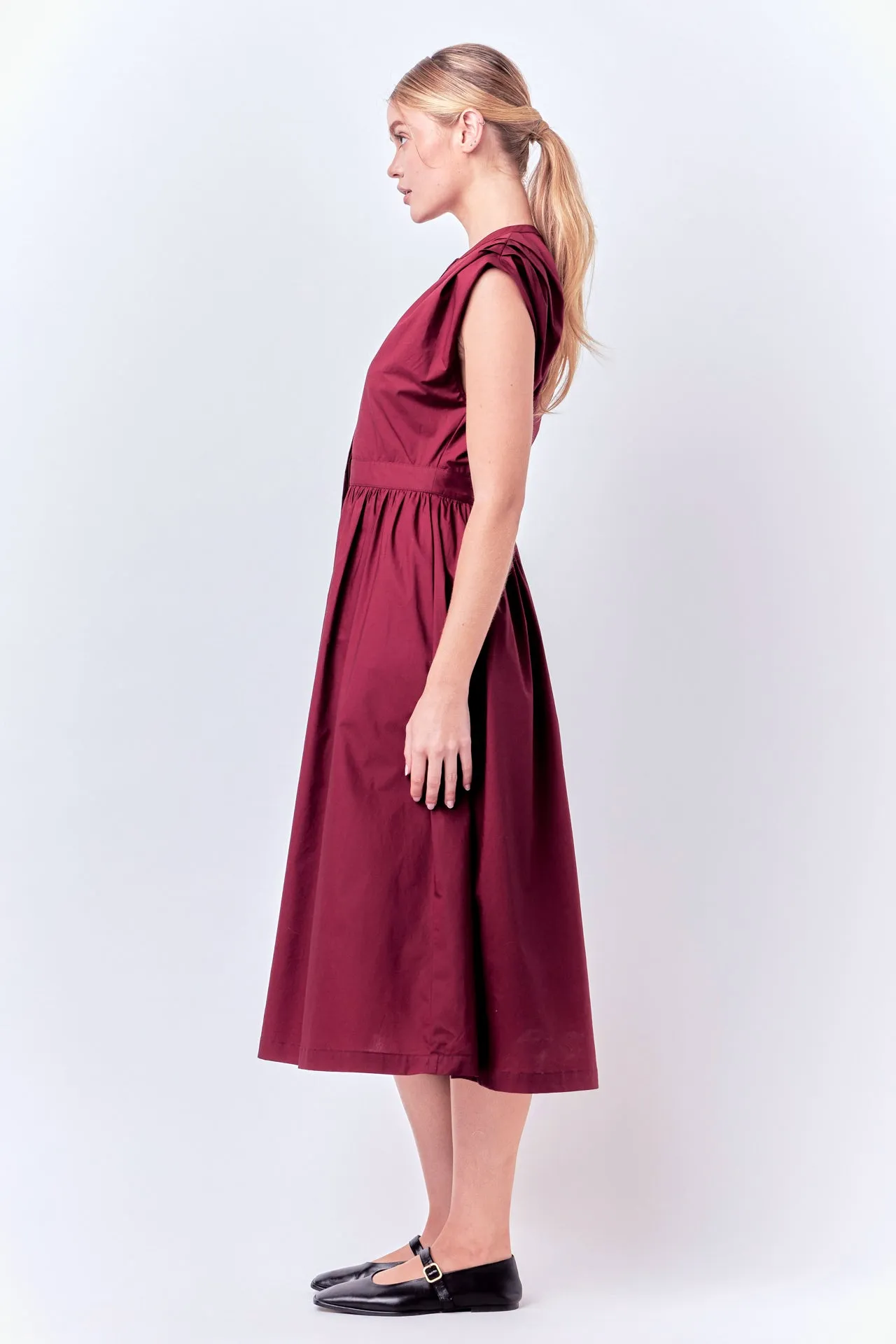 Pleated Shoulder Midi Dress