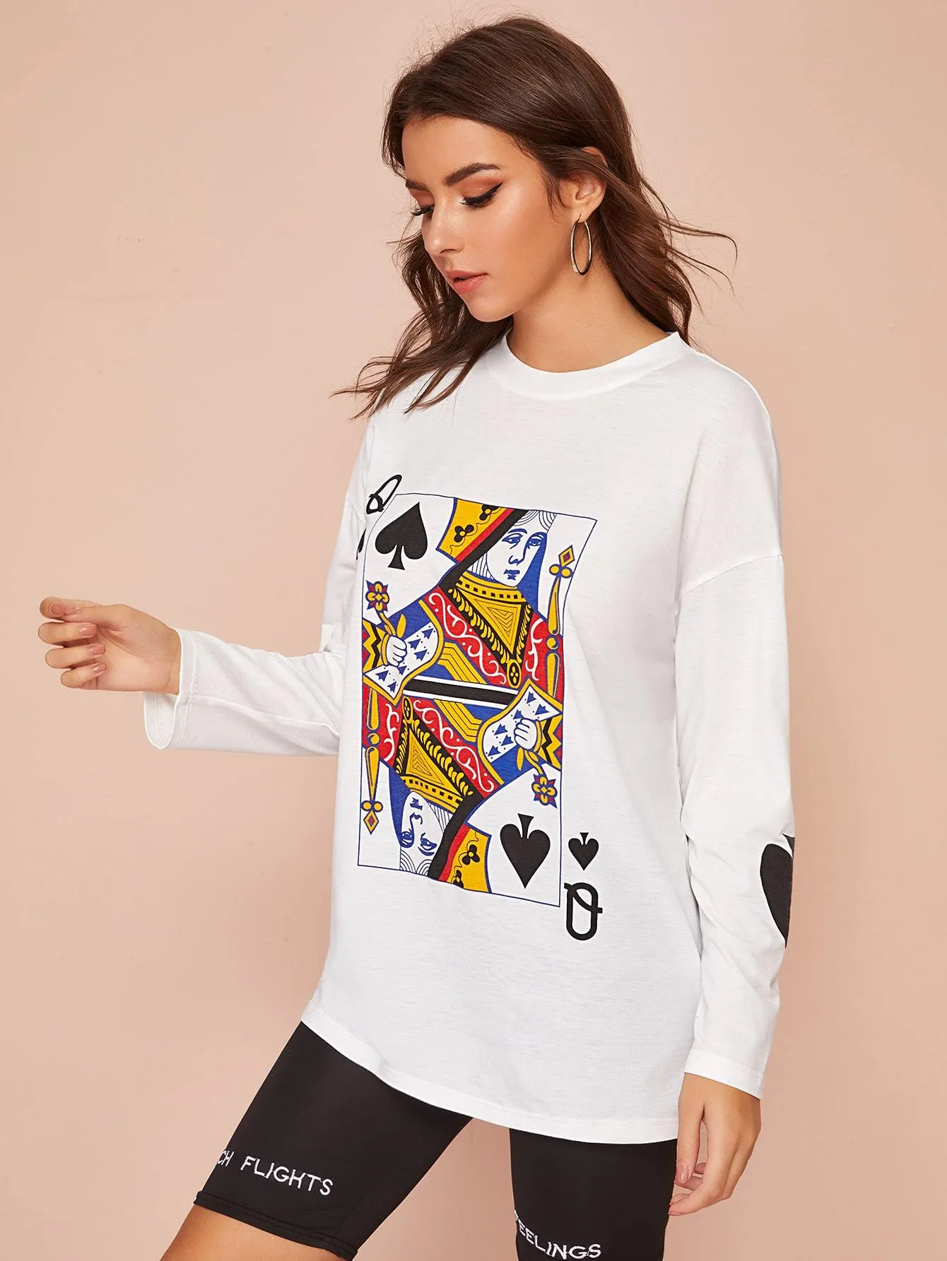 Poker Card Print Longline Tee