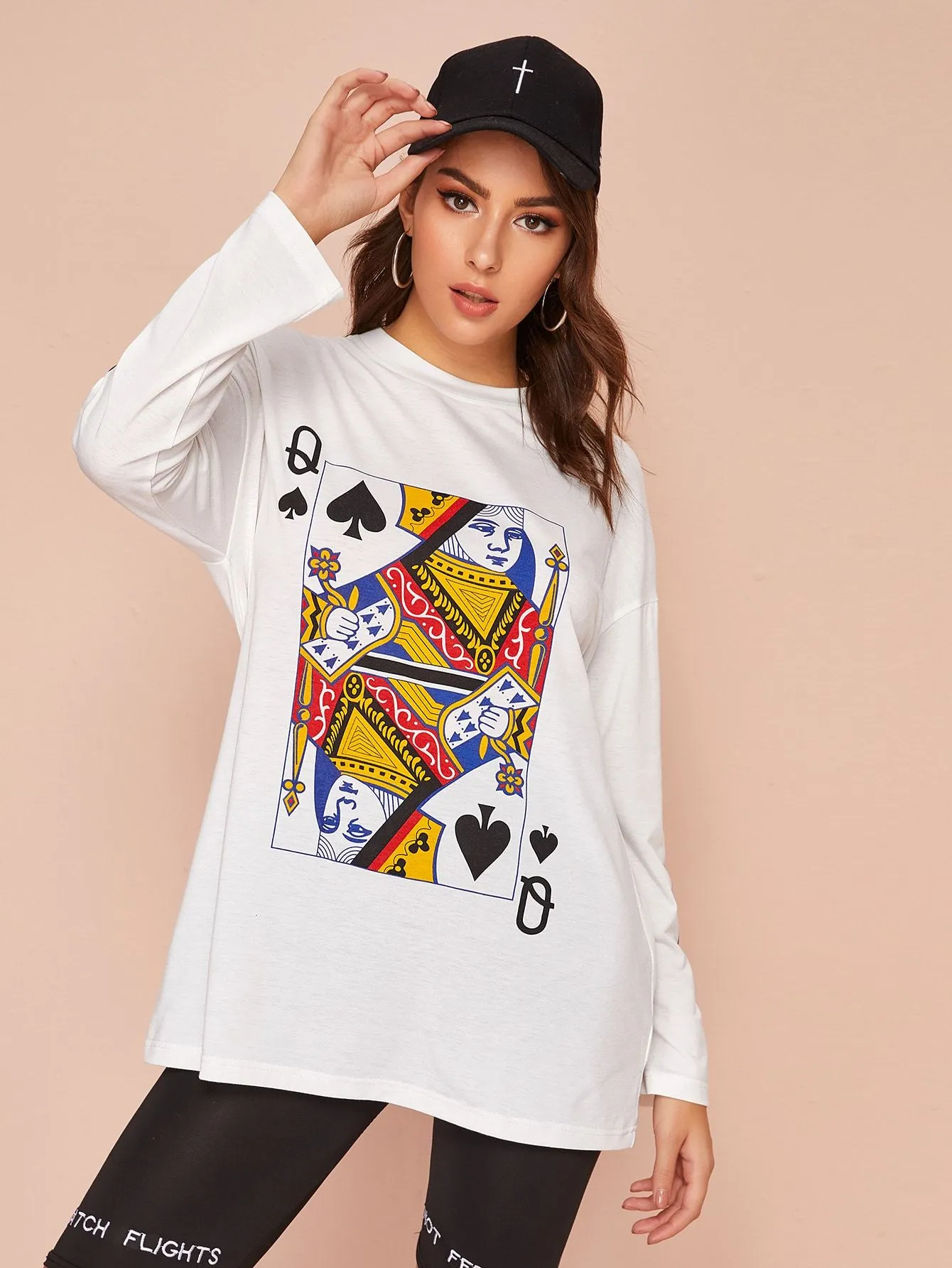 Poker Card Print Longline Tee