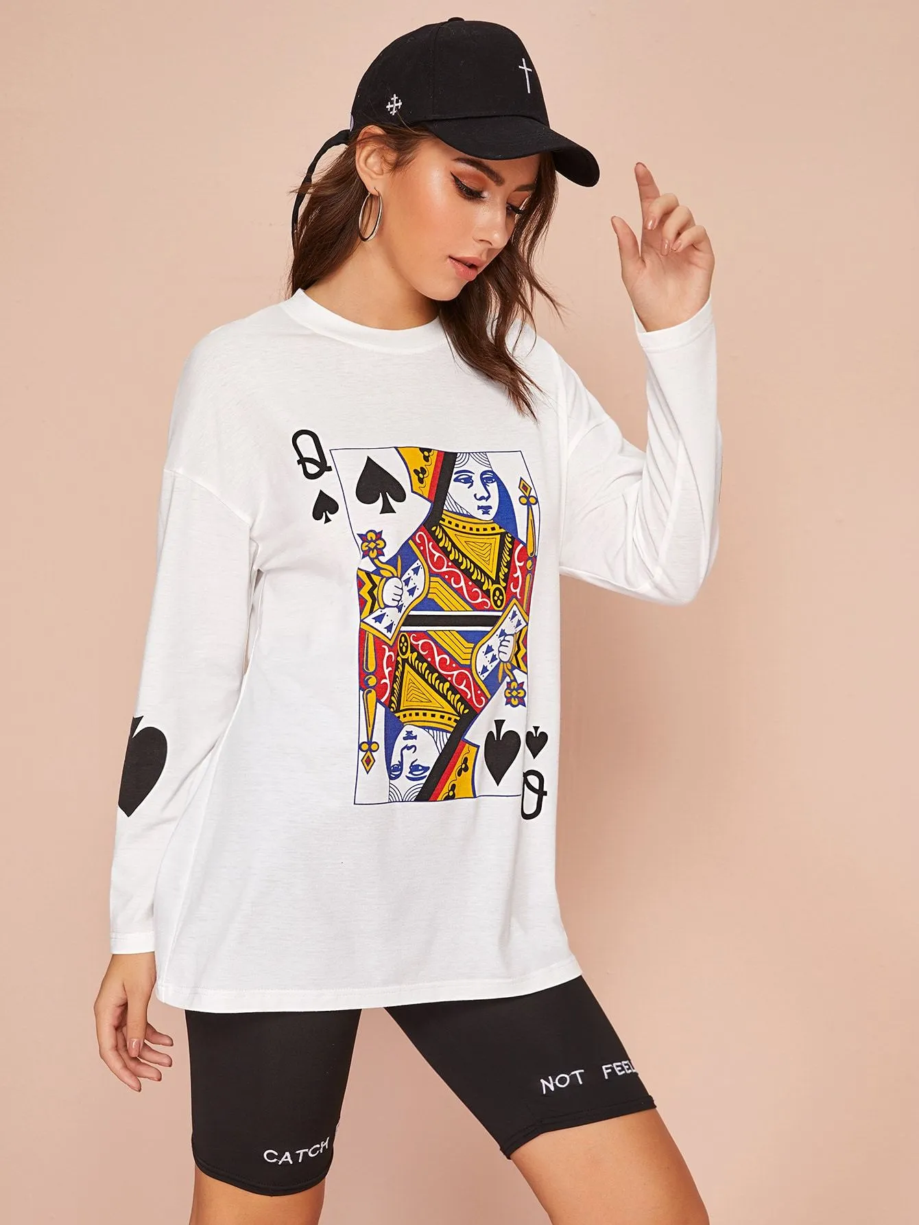 Poker Card Print Longline Tee