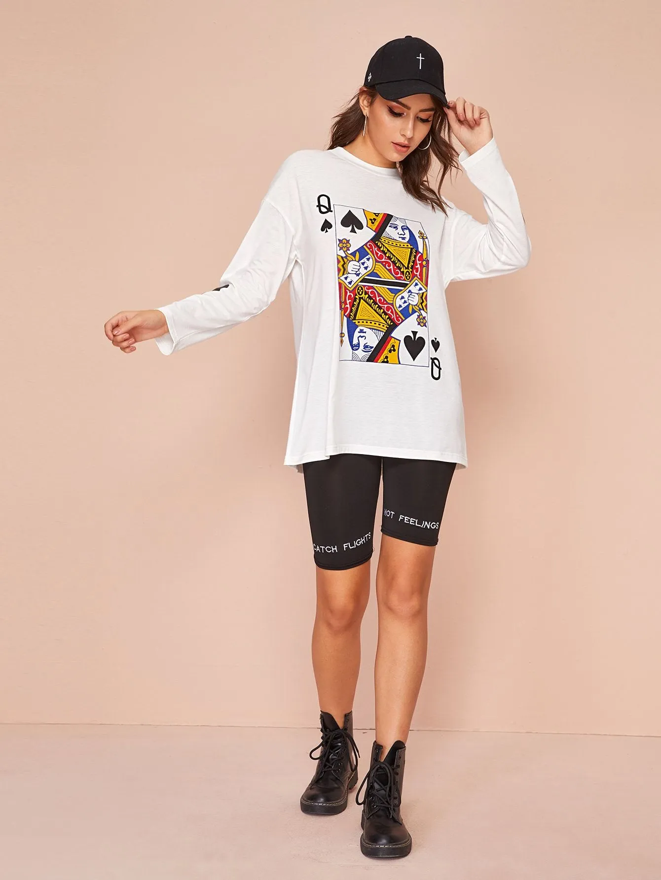 Poker Card Print Longline Tee