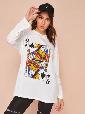 Poker Card Print Longline Tee