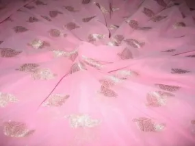 Polyester georgette fabric with metalic silver & gold jacquard~Baby Pink colour