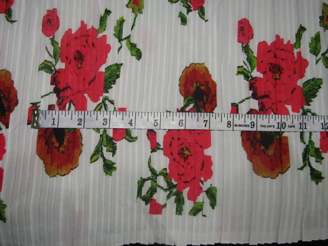 Polyester Pleated Printed Georgette White Fabric ~ 44&quot; wide.