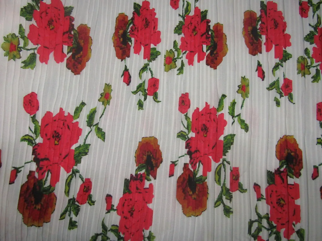 Polyester Pleated Printed Georgette White Fabric ~ 44&quot; wide.