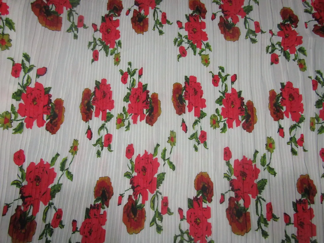 Polyester Pleated Printed Georgette White Fabric ~ 44&quot; wide.