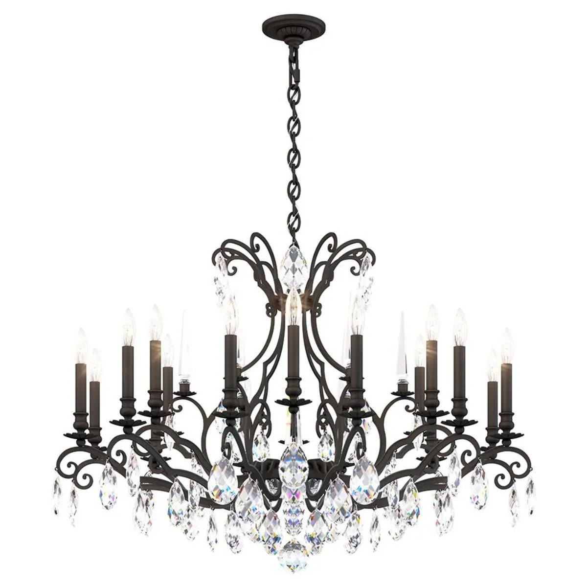 Renaissance Nouveau 18 Light Black Chandelier with Heritage Crystal