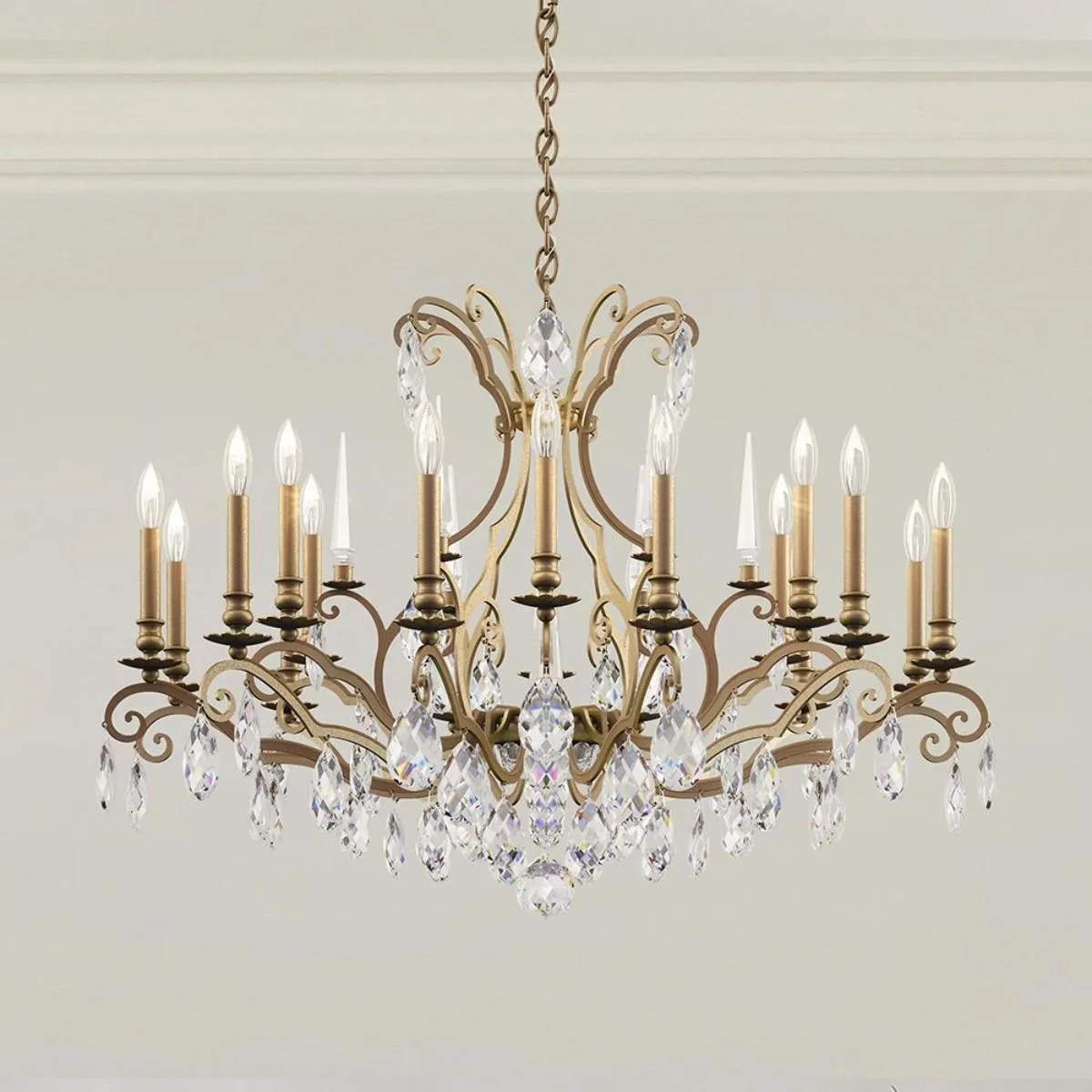 Renaissance Nouveau 18 Light Etruscan Gold Chandelier with Heritage Crystal