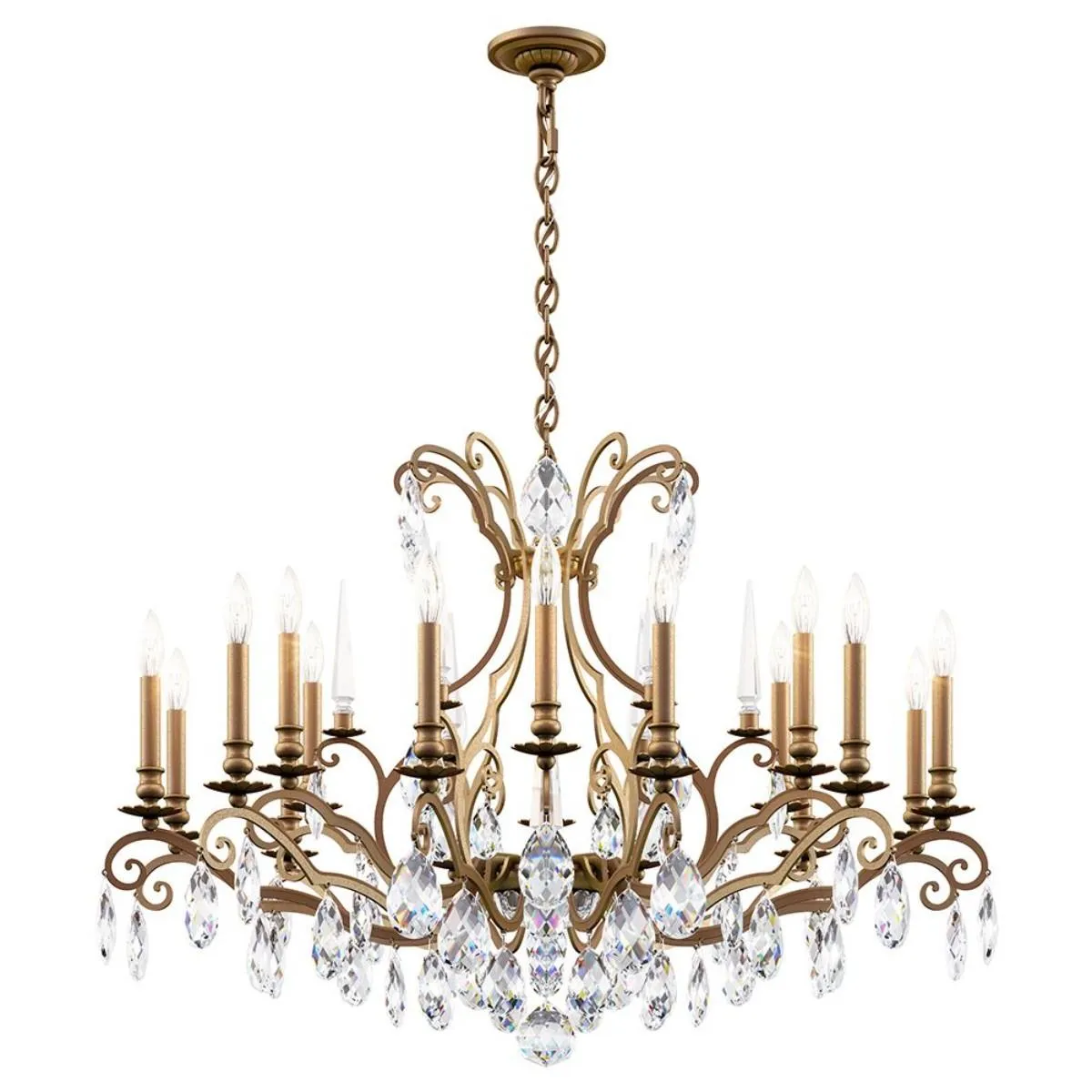 Renaissance Nouveau 18 Light Etruscan Gold Chandelier with Heritage Crystal