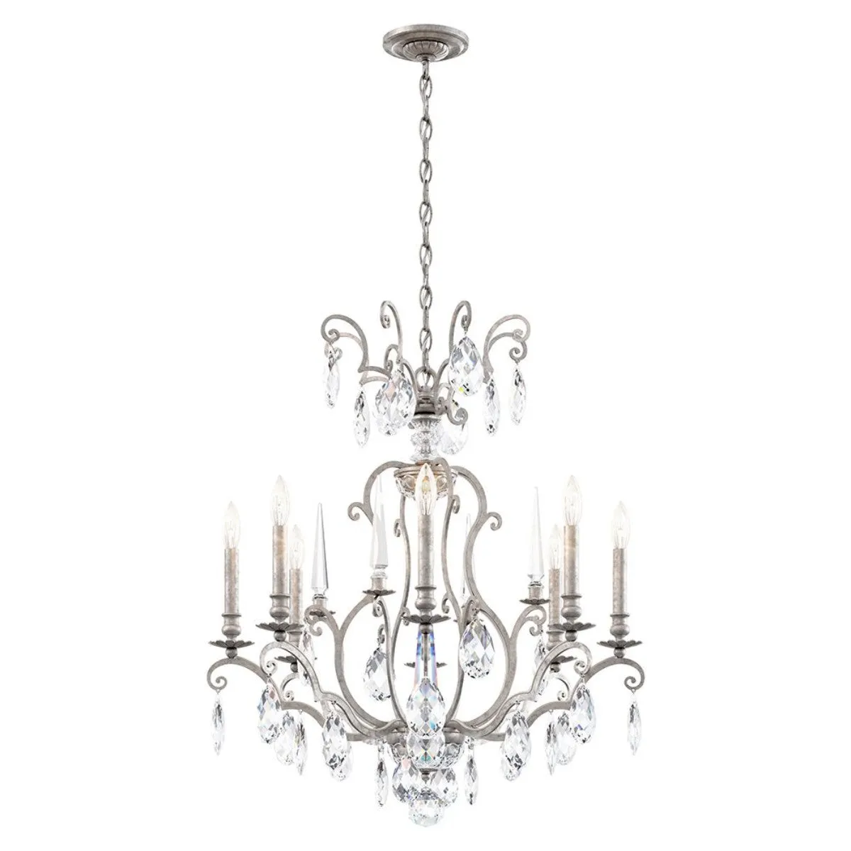 Renaissance Nouveau 8 Light Antique Silver Chandelier with Heritage Crystal