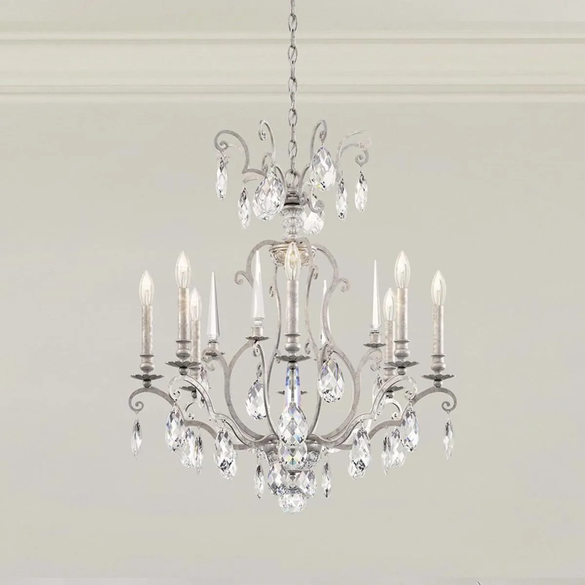 Renaissance Nouveau 8 Light Antique Silver Chandelier with Heritage Crystal