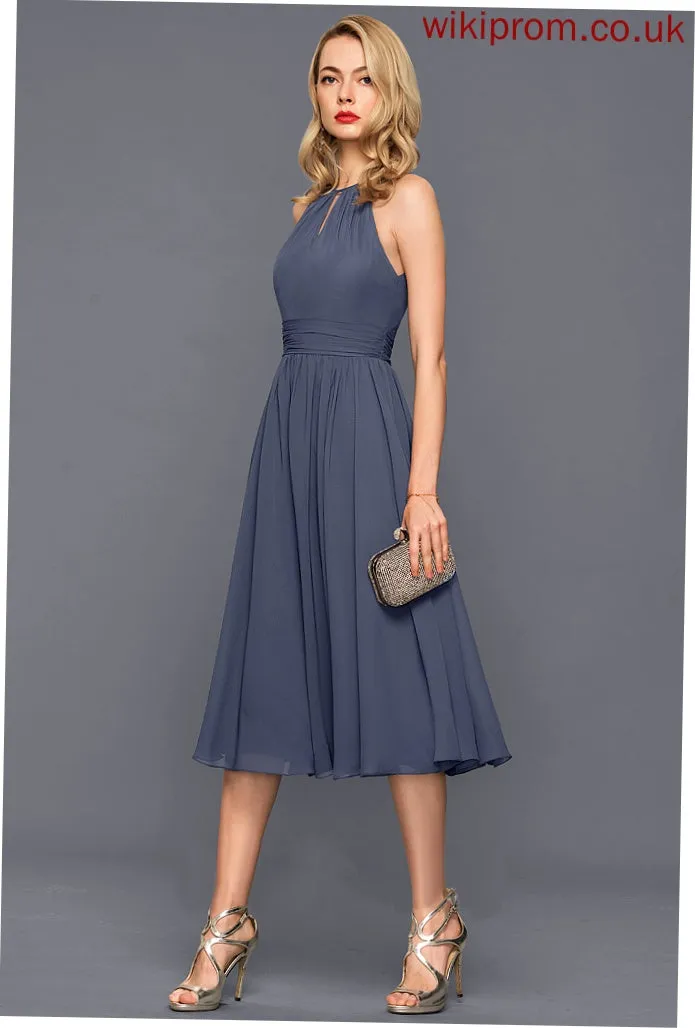 Round Chiffon Club Dresses Dresses Sam Ruffle Neck A-line Sleeveless Midi Chiffon