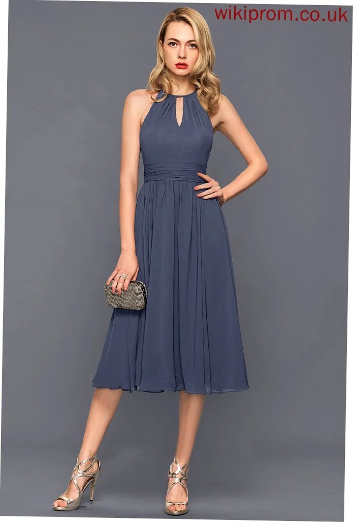 Round Chiffon Club Dresses Dresses Sam Ruffle Neck A-line Sleeveless Midi Chiffon