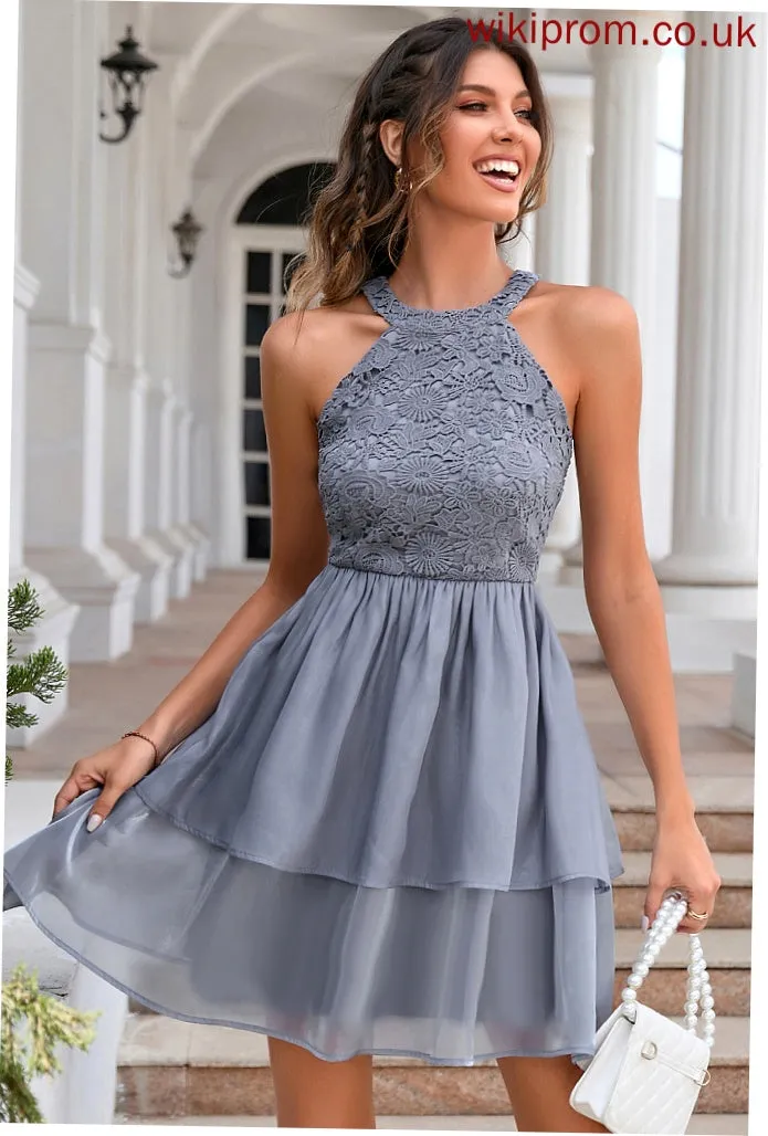 Sleeveless Club Dresses April Mini Elegant Neck Round A-line Dresses Lace