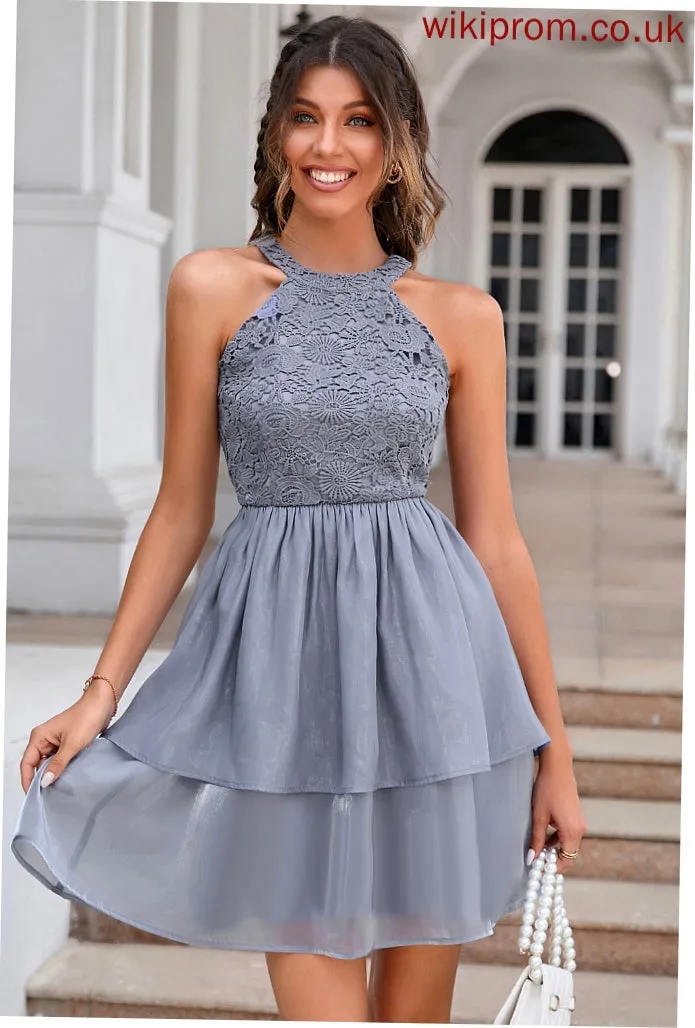 Sleeveless Club Dresses April Mini Elegant Neck Round A-line Dresses Lace