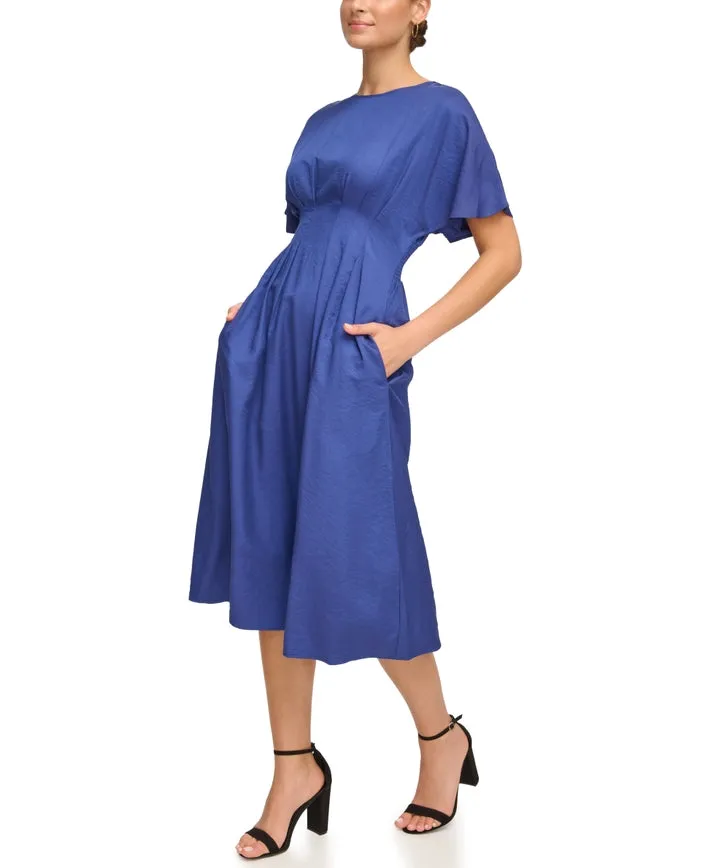 Smock Waist Woven Midi Navy