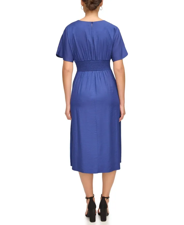 Smock Waist Woven Midi Navy