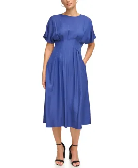 Smock Waist Woven Midi Navy