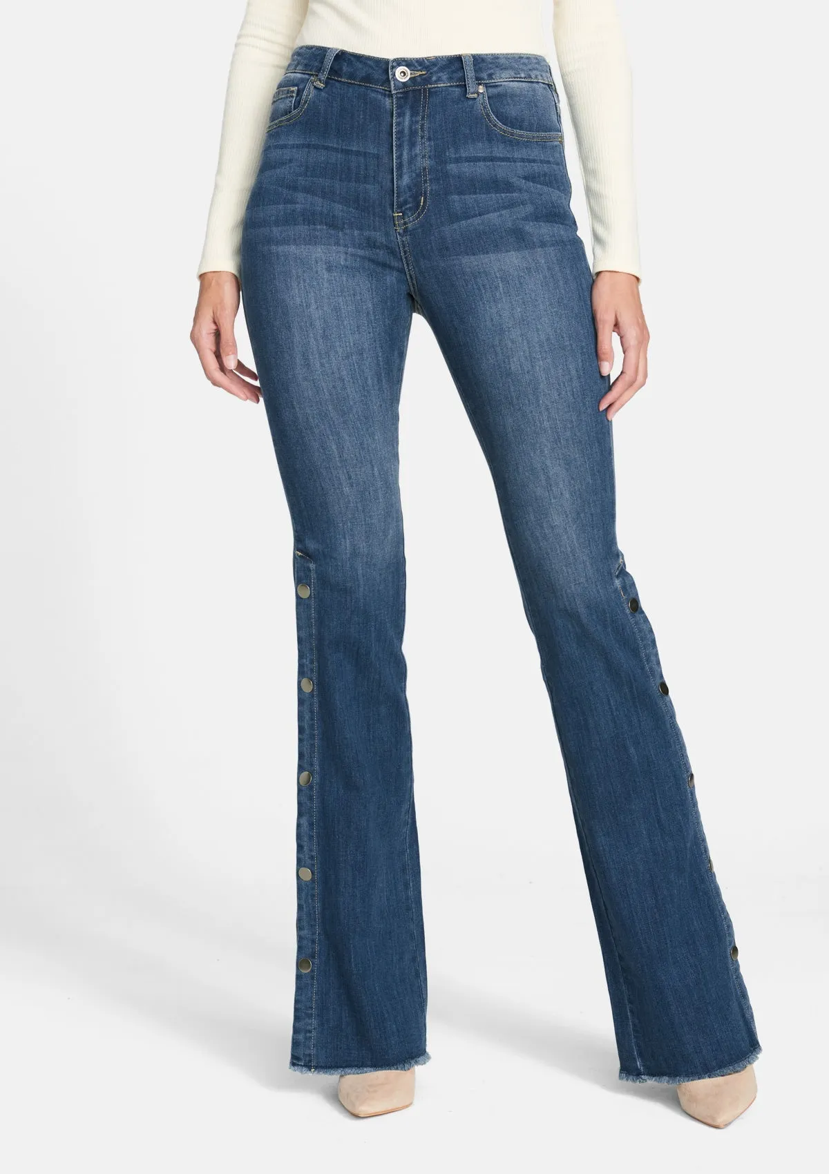 Tall Celina Snap Button Flare Jeans