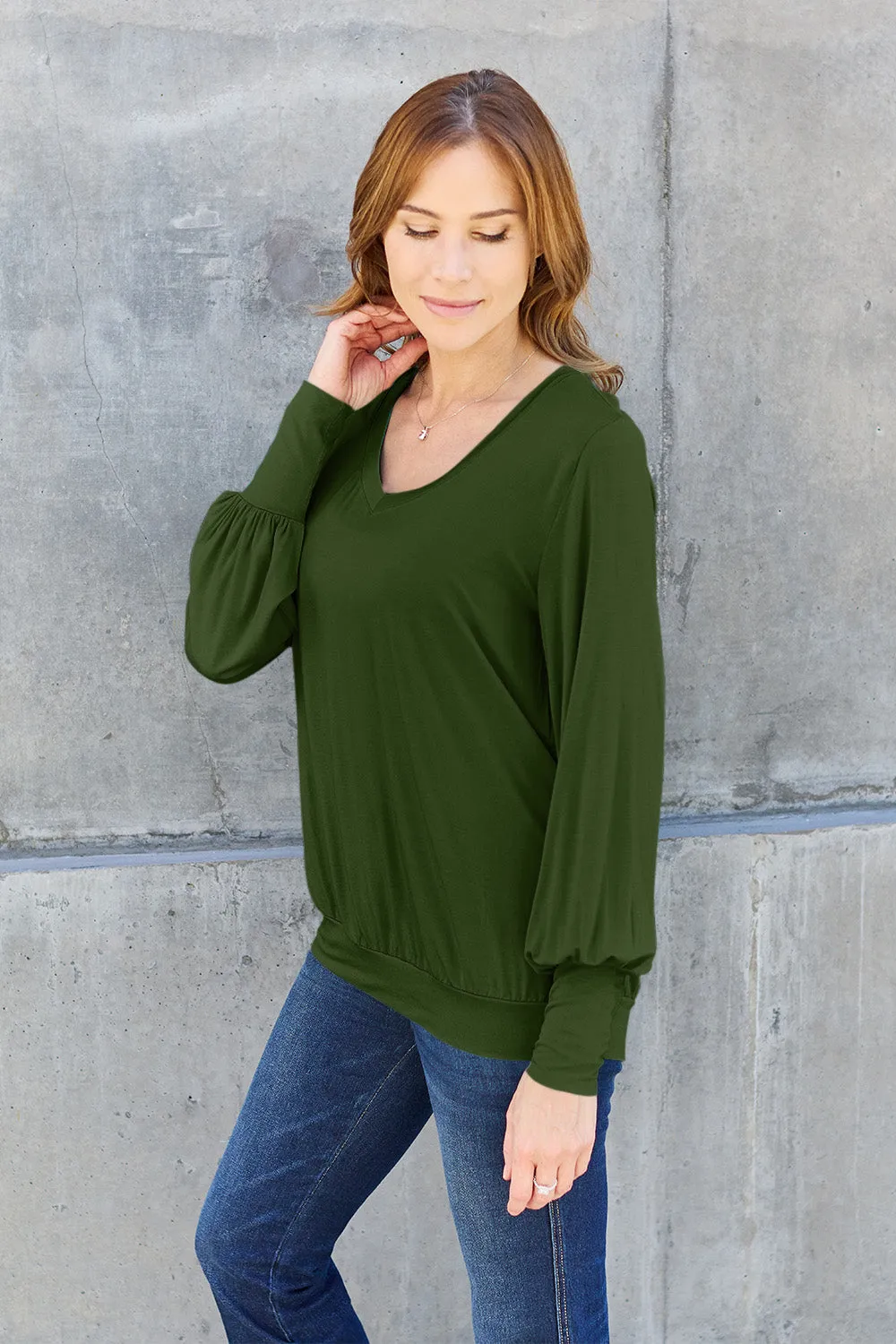 V-Neck Lantern Sleeve Top