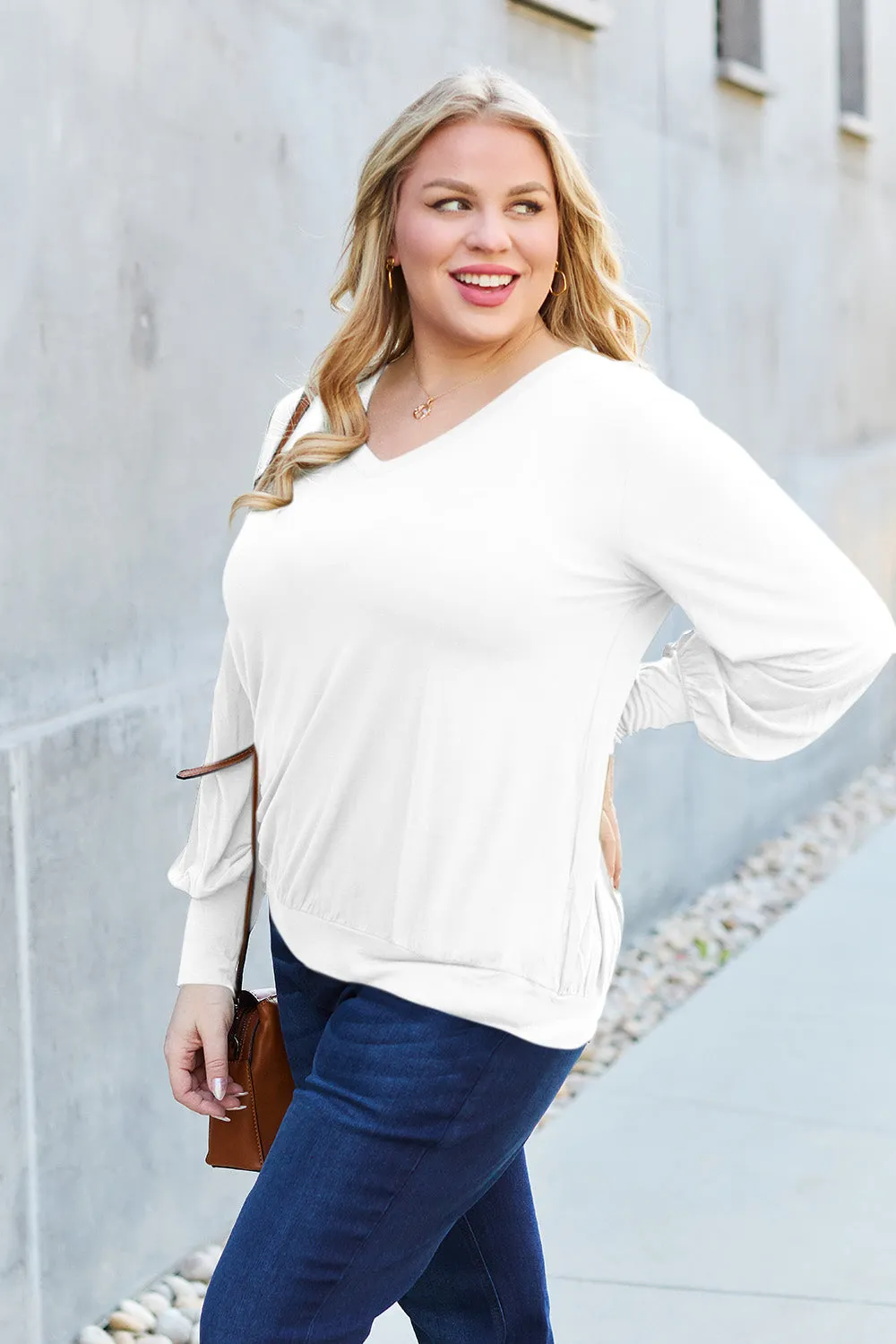 V-Neck Lantern Sleeve Top