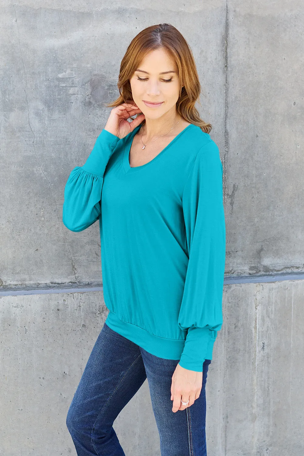 V-Neck Lantern Sleeve Top