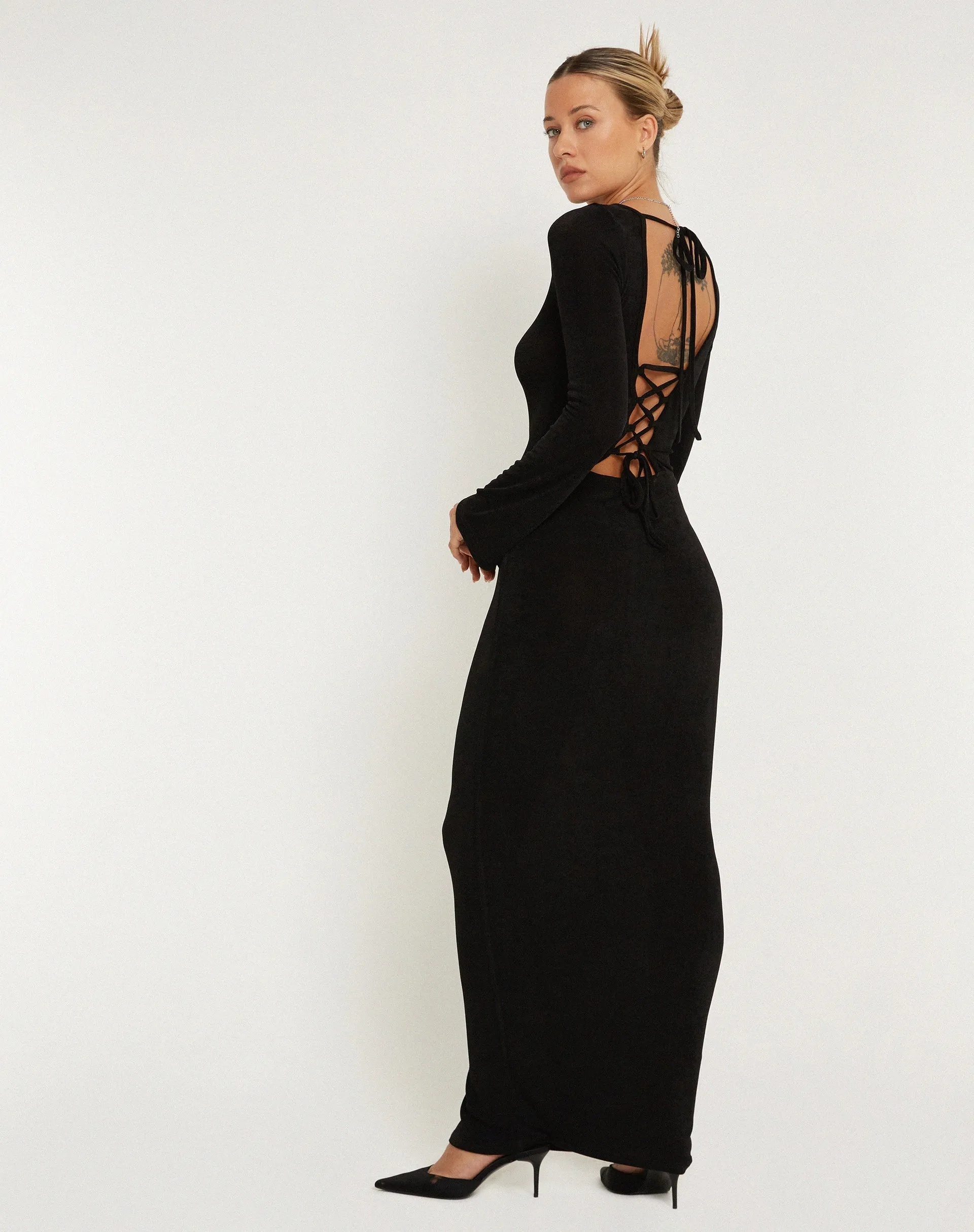 Varna Long Sleeve Maxi Dress in Black