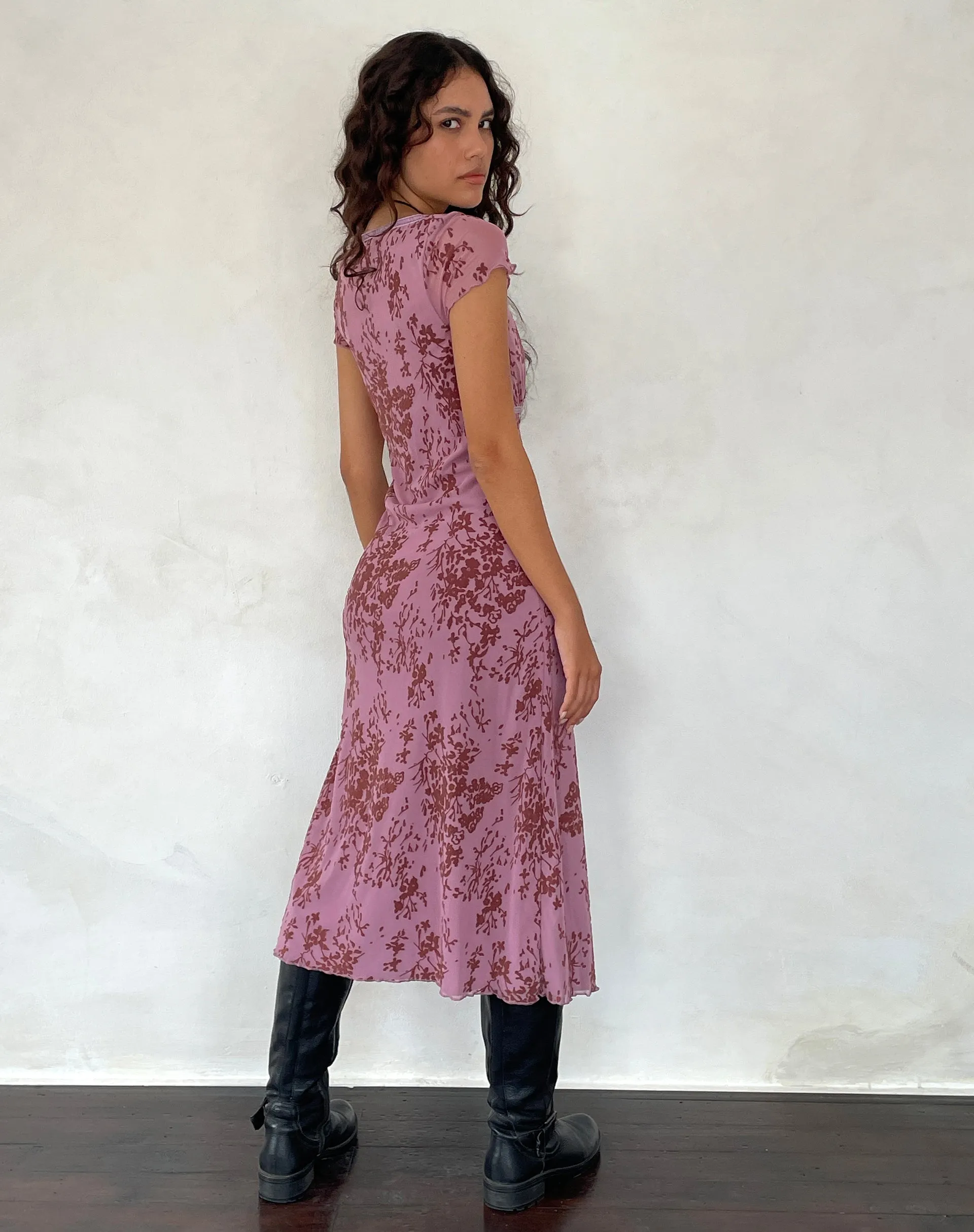 Vilinia Midi Dress in Abstract Botanic Mauve