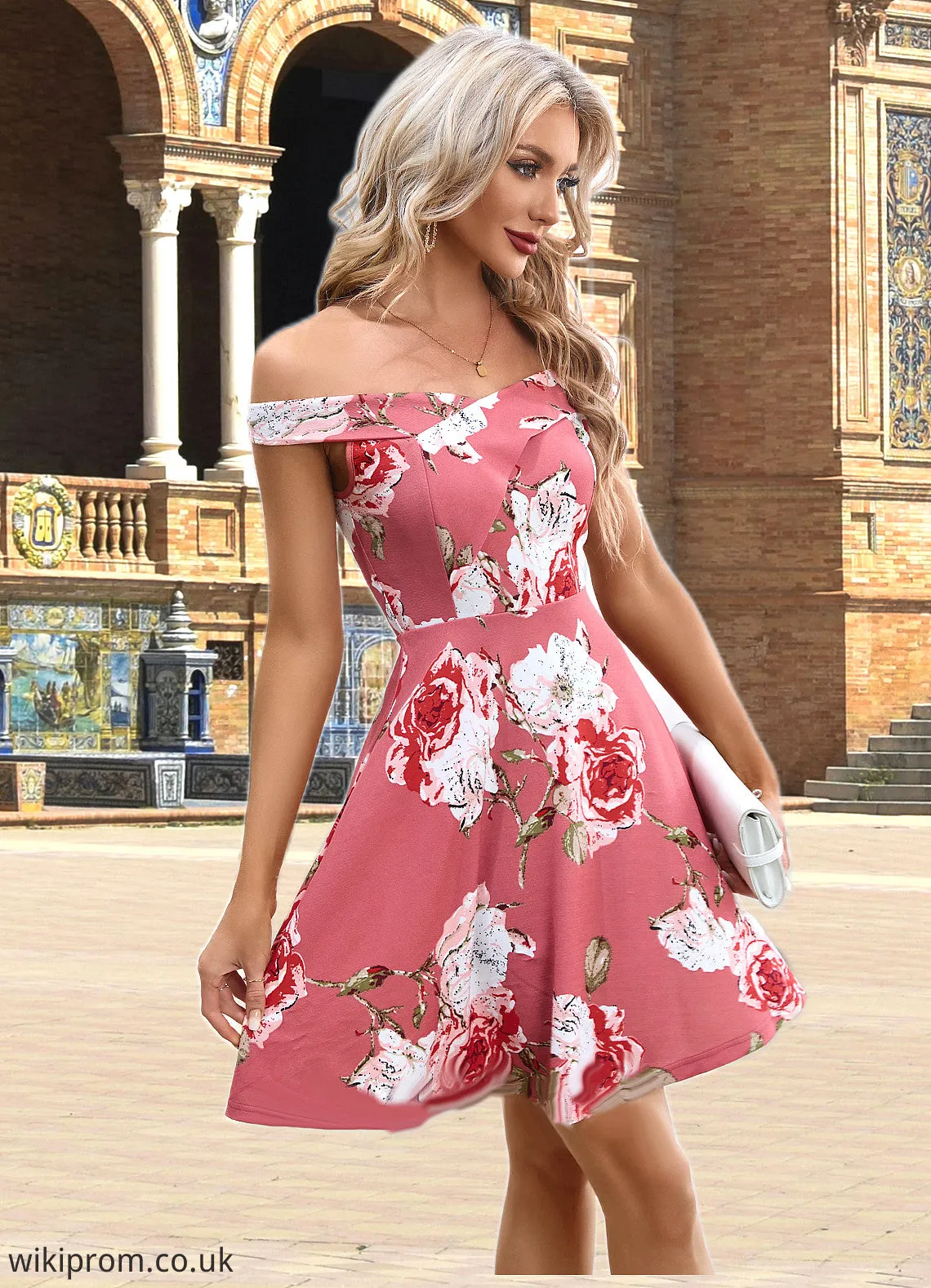 Vivien Floral Print Cold Shoulder Elegant A-line Cotton Blends Mini Dresses SWKP0022443