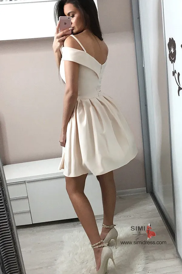 White Lovely Off Shoulder Short Homecoming Dresses With Ruffles, SH540