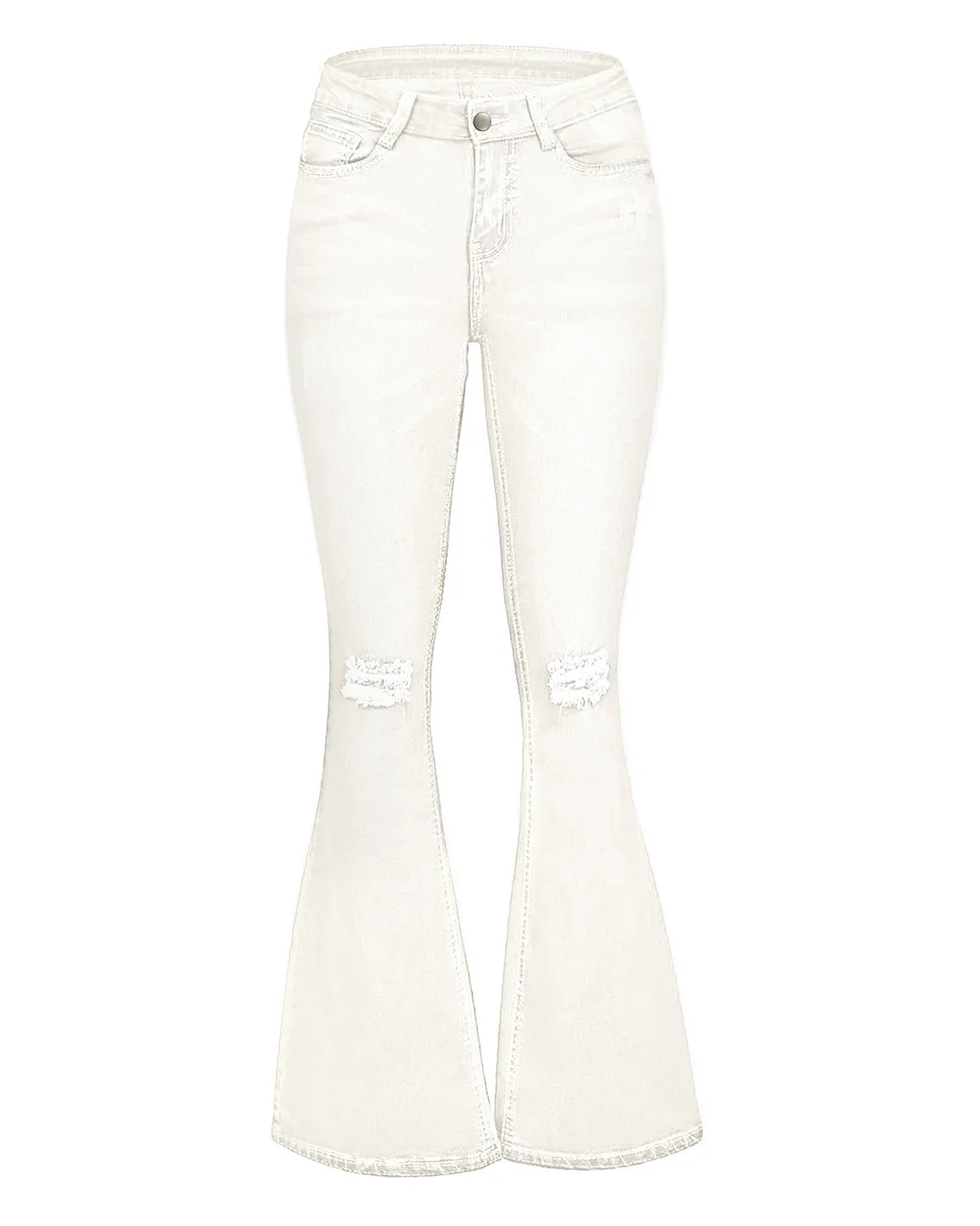 White Ripped Knee Flared Denim Jeans