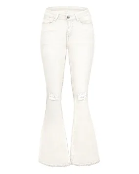 White Ripped Knee Flared Denim Jeans