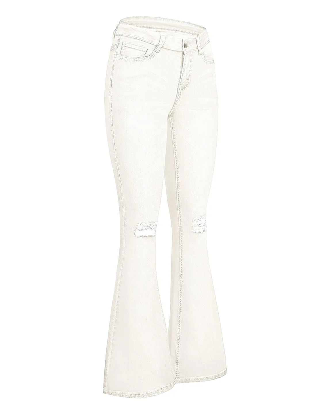 White Ripped Knee Flared Denim Jeans