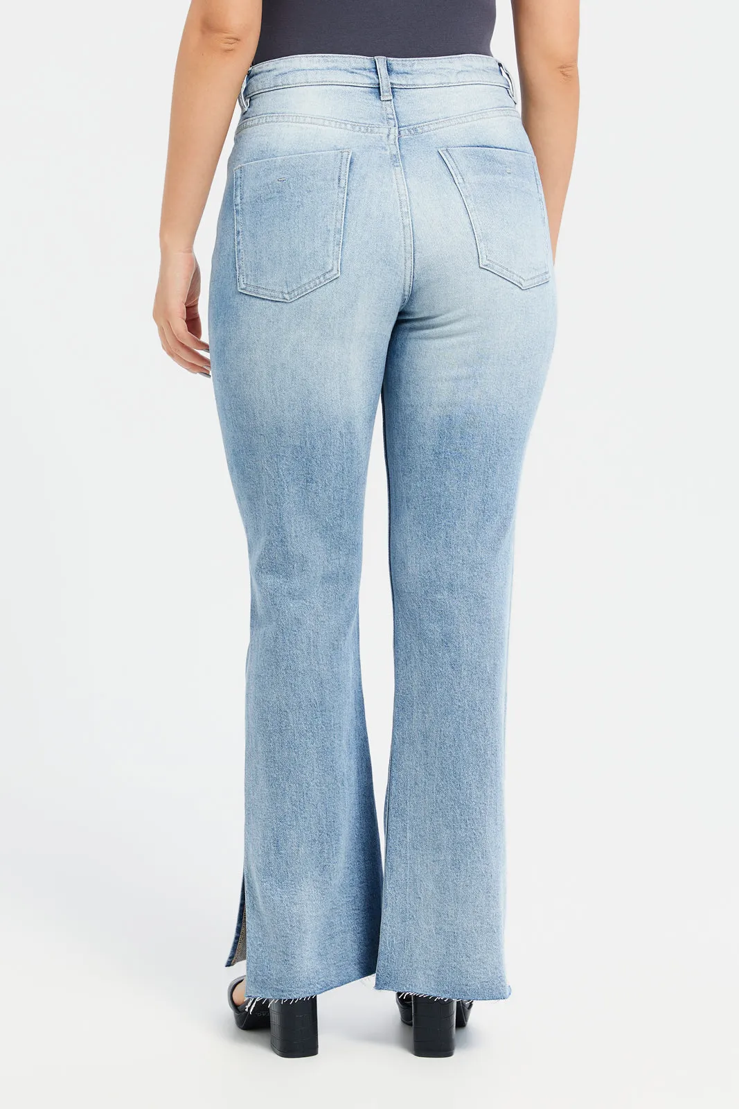 Women Flared Leg Jeans With Bottom Slit