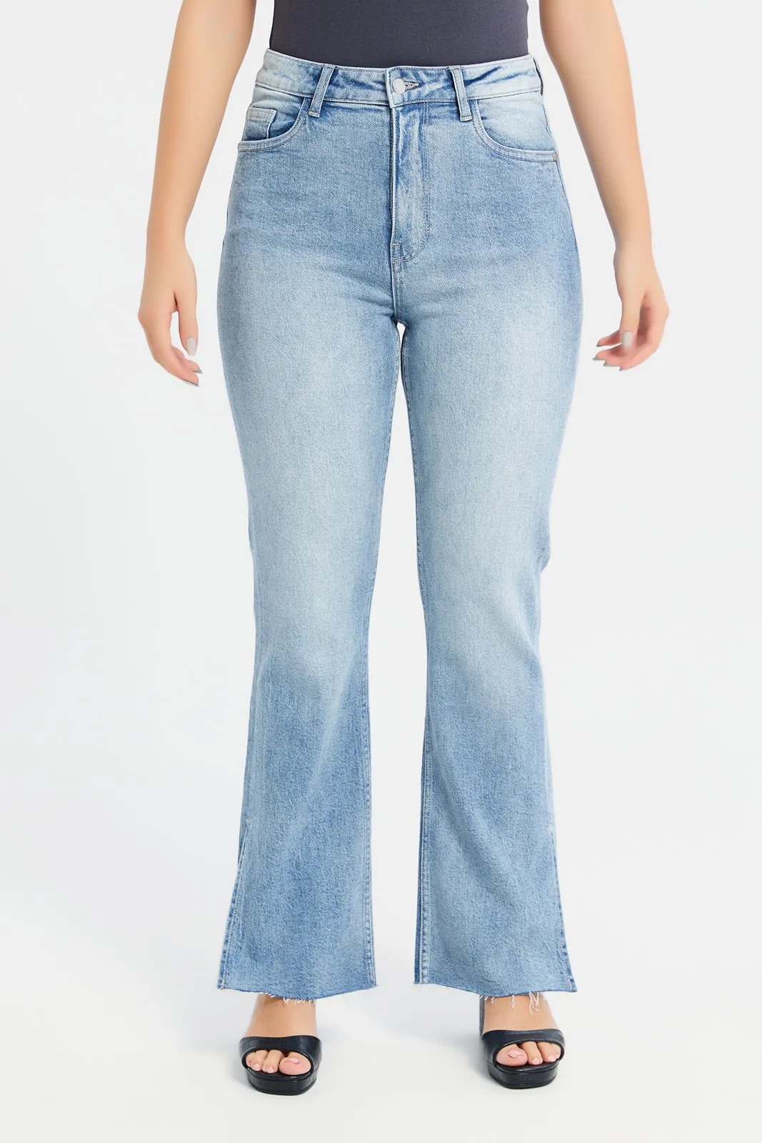 Women Flared Leg Jeans With Bottom Slit