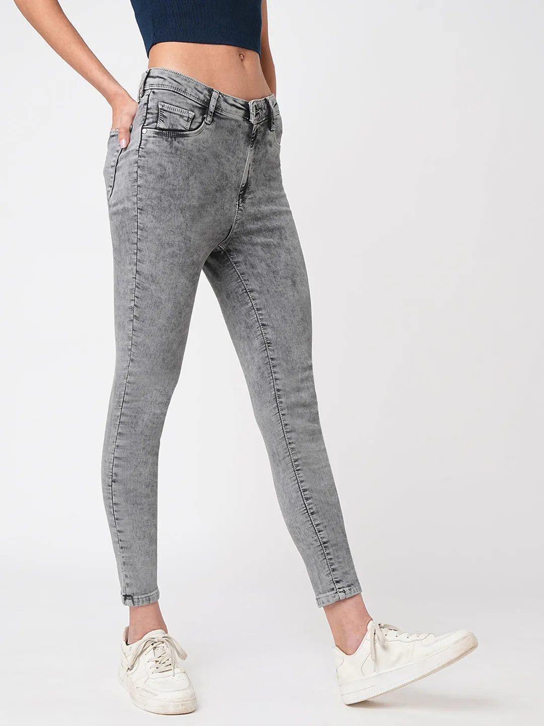 Women Grey High-Rise Skinny Jeans