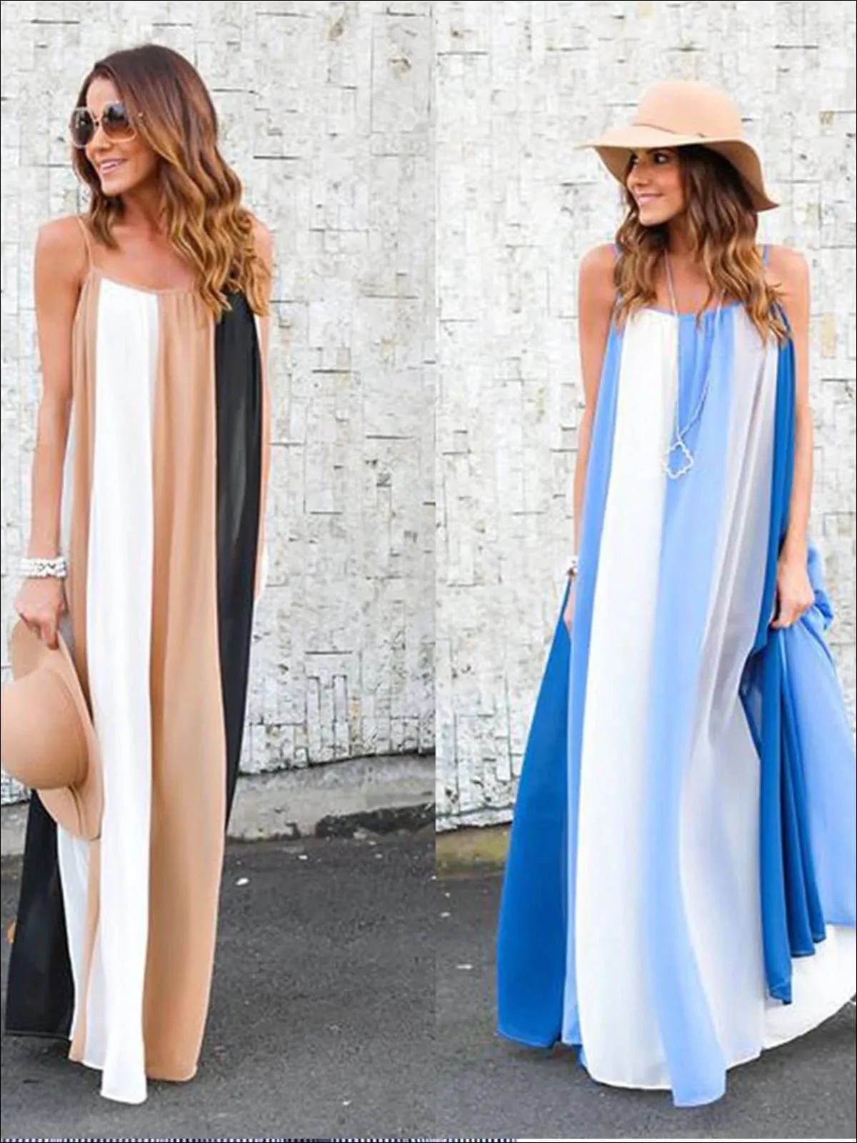 Women's Loose Striped Chiffon Maxi Dress