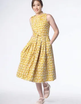 Yellow Sleeveless Lace A-Line Dress