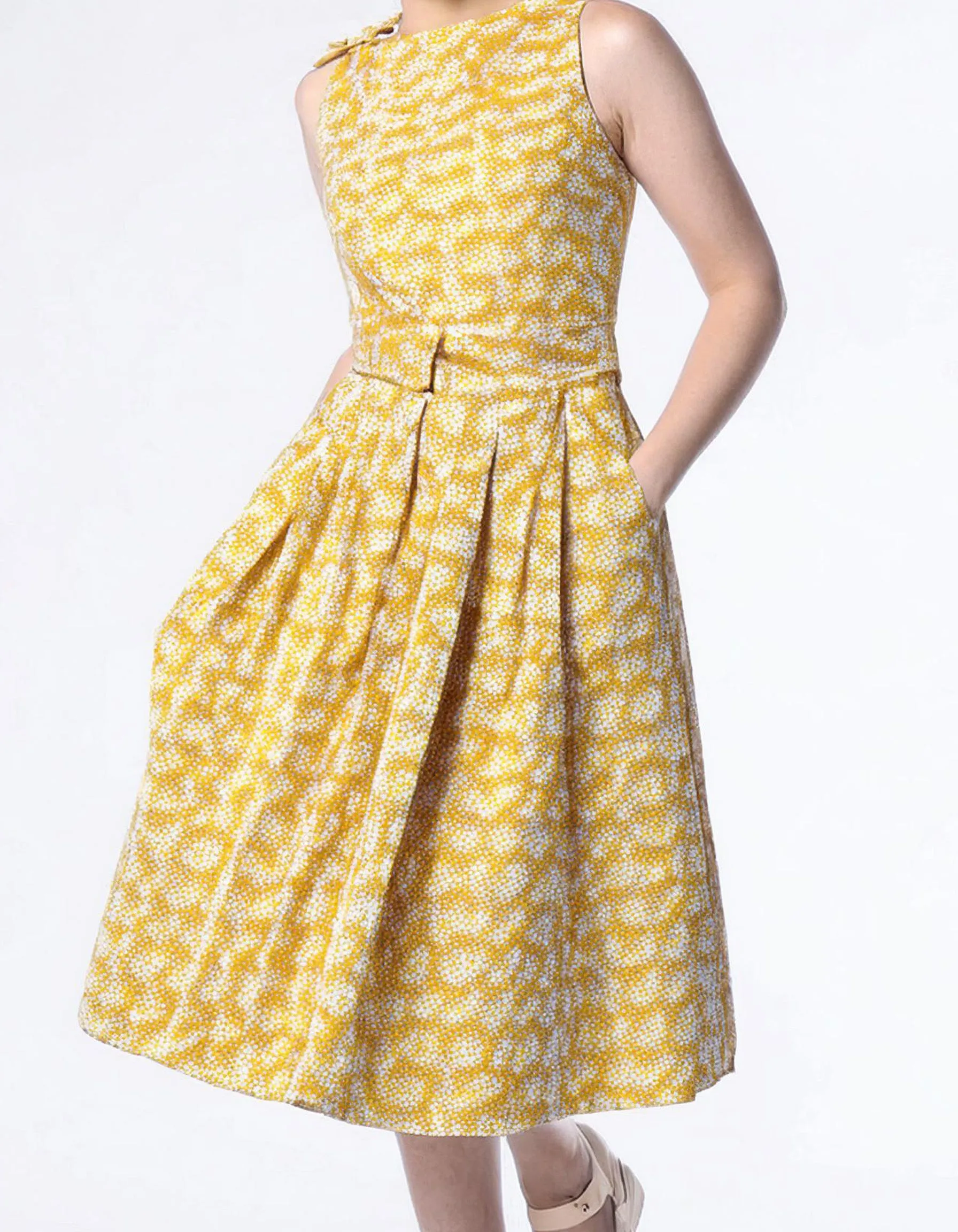 Yellow Sleeveless Lace A-Line Dress