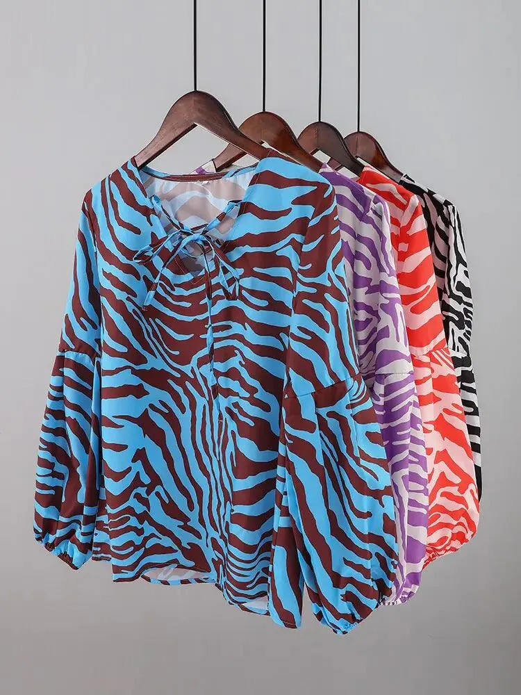 Zebra V-neck Women Blouse